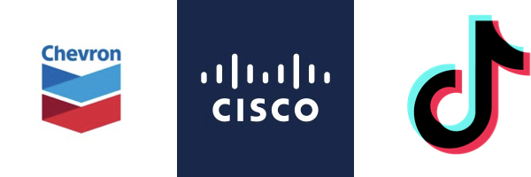 Chevron, Cisco, TikTok logos